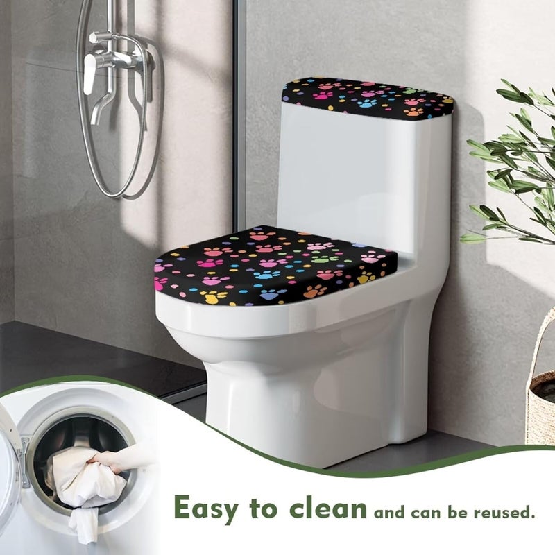 CREAMIC Colorful Dog Paw Prints Toilet Lid Tank Lid Dust Cover Toilet Seat Cover Soft Machine Washable Toilet Tank Cover Decorative Accessories 2 Piece Set Toilet Seat Cover - Image 4